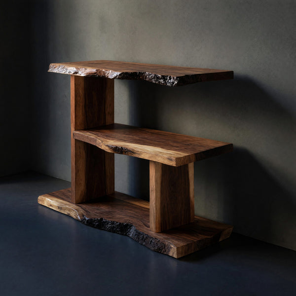 Solid Wood Standing Shelf Artistic Live Edge Entryway Storage