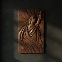Hand-Carved Statue of Liberty Relief in Solid Walnut — view 1