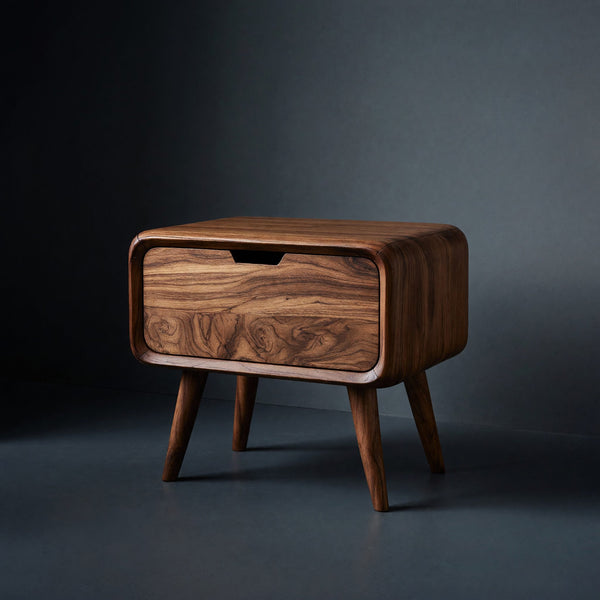 Solid Wood Nightstand With Rounded Edge Bedroom