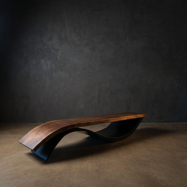 Handcrafted Wooden Bench With Unique Undulating Form For Living Room