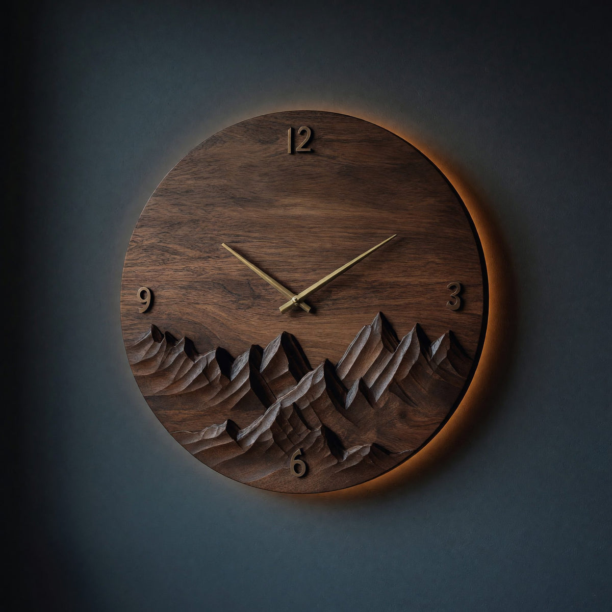 Solid Wood Clock Wall Mountain Landscape Living Room