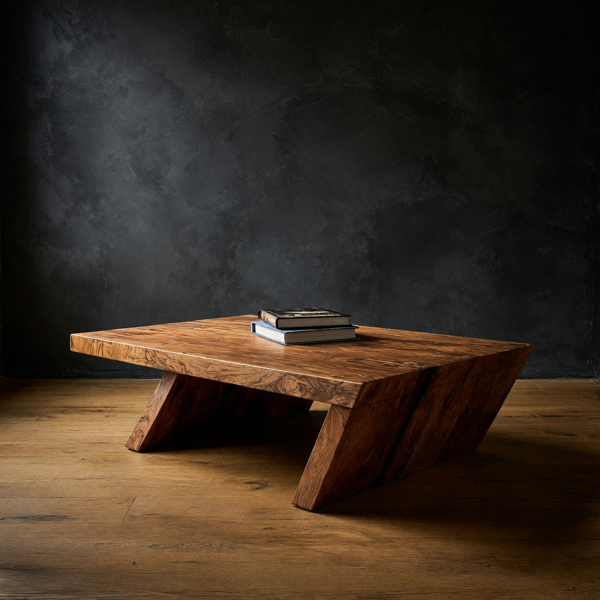 Cantilevered Solid Wood Coffee Table on Angled Legs