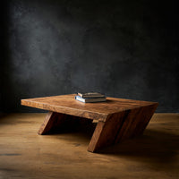 Cantilevered Solid Wood Coffee Table on Angled Legs
