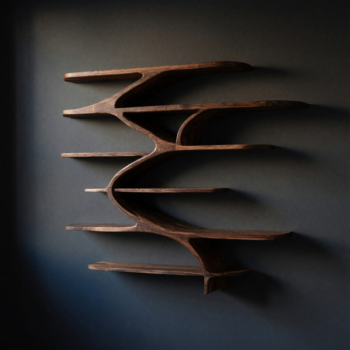 Solid Wood Wall Mounted Shelf Sculptural Natural Modern Home