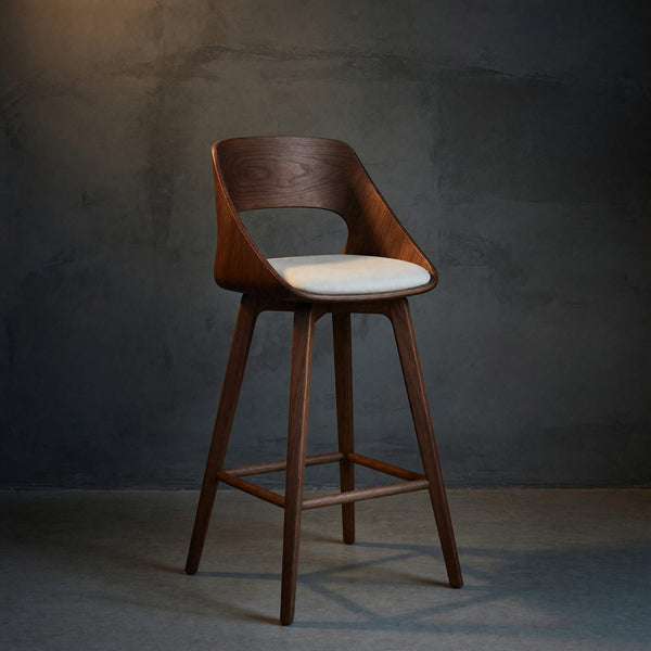 Solid Wood Bar Stool Mid Century Modern With Backrest Kitchen Home