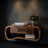 Solid Wood Bathroom Vanity Floating With Open Towel Shelf Modern Bath