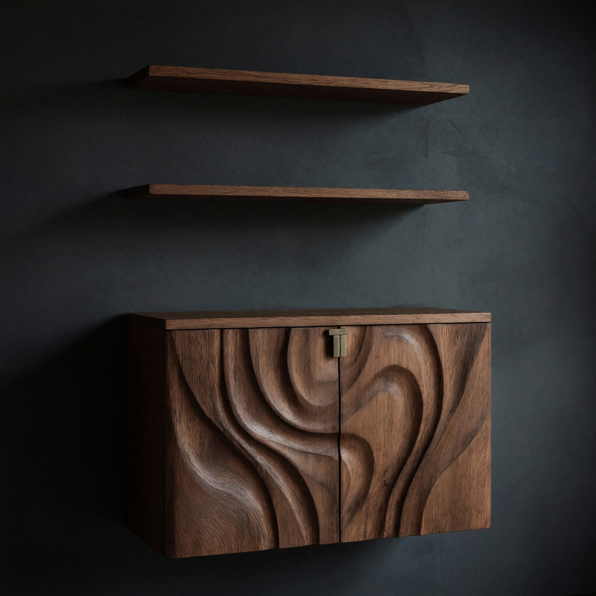 Solid Wood Corner Wall Bathroom Shelf Hand Carved Cabinet