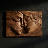 Hushfall Twin Face Wood Wall Sculpture in Deep Relief — view 1