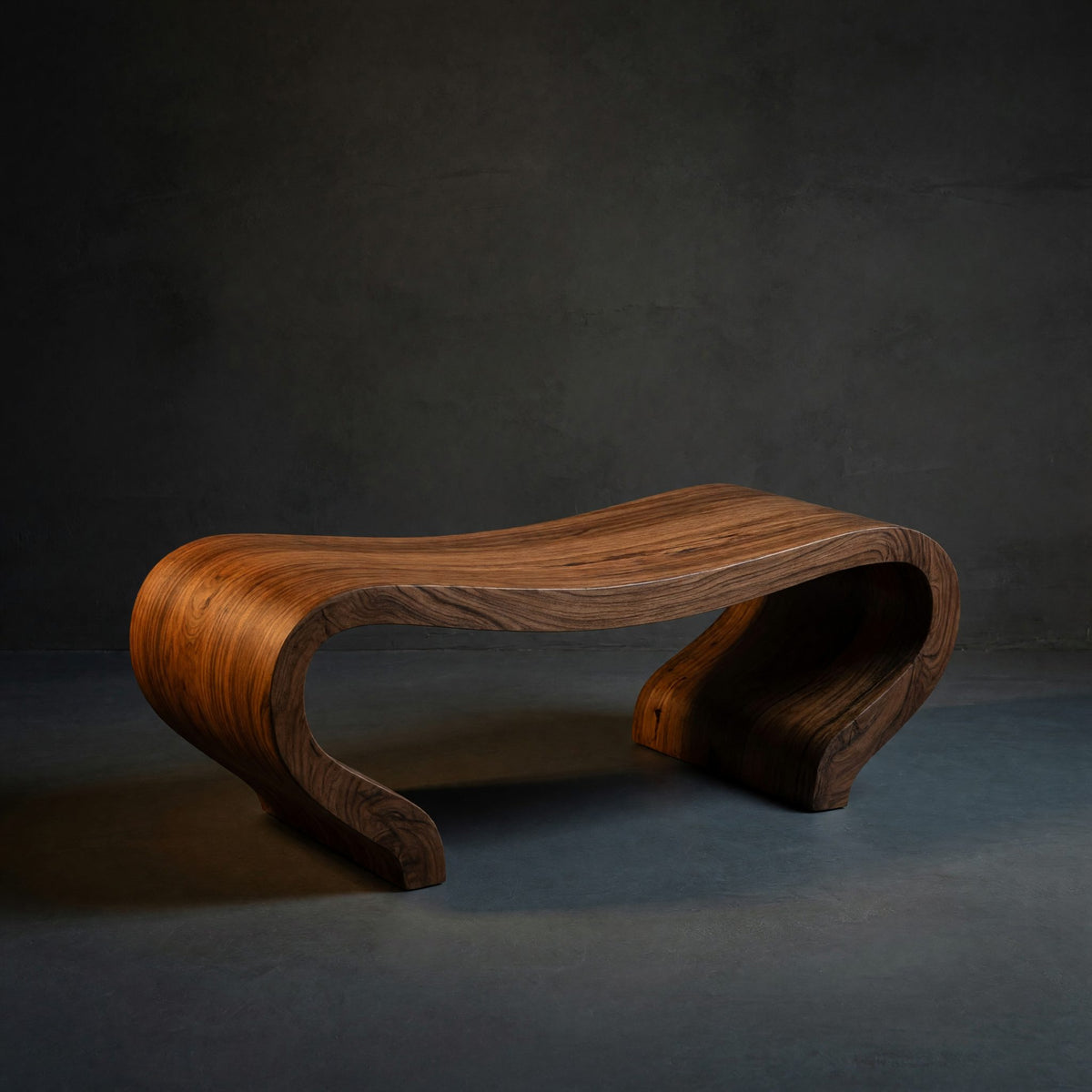 Solid Wood Teak Shower Bench Curved Sculptural Bathroom