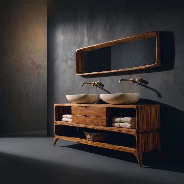 Solid Wood Bathroom Vanity Luxury Two Tier Design