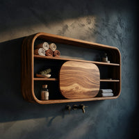 Solid Wood Bathroom Cabinet Scandinavian Curved Family