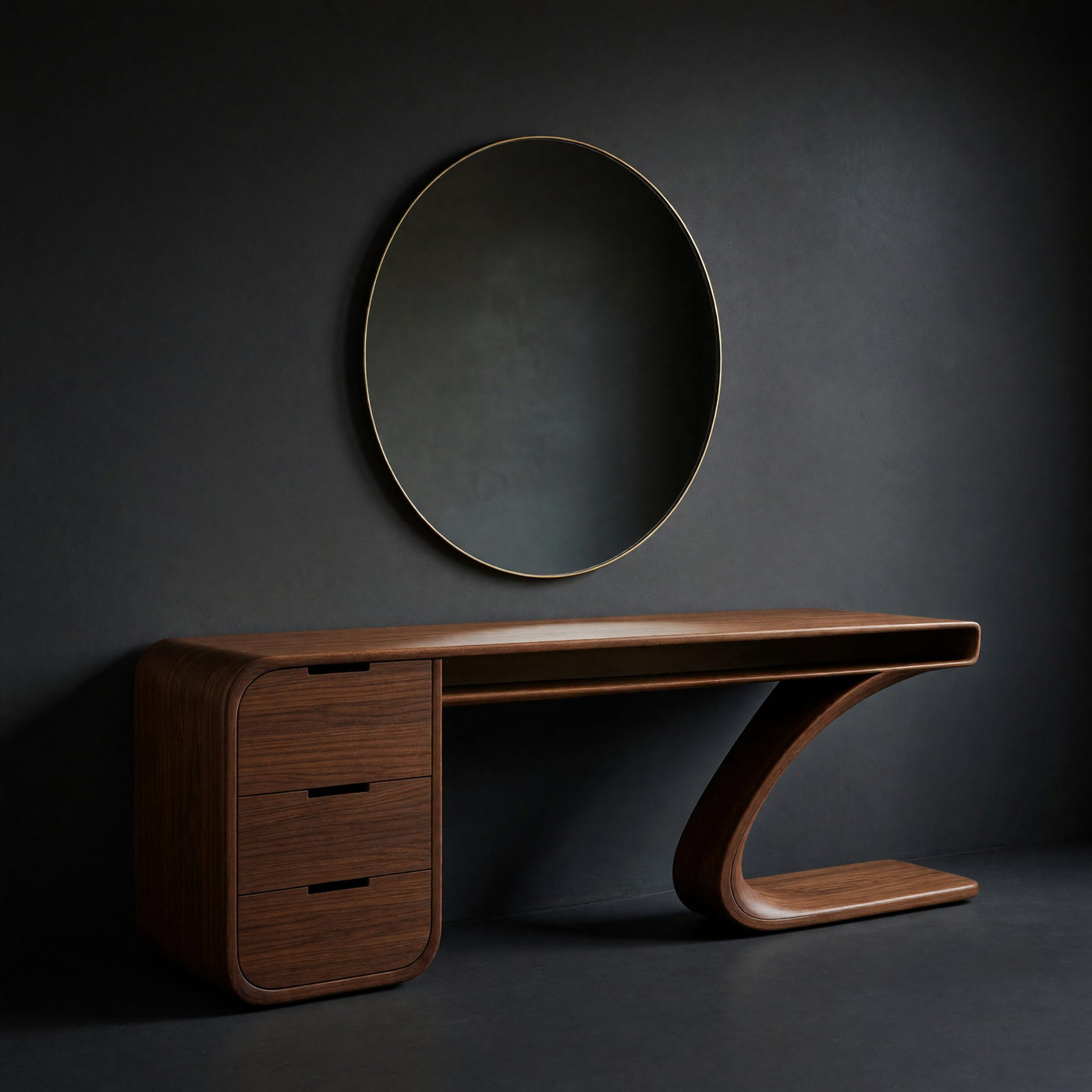 Solid Wood Dressing Table Sculptural Vanity With Curved Design Bedroom