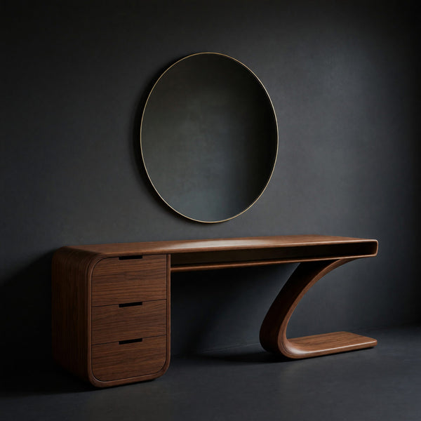 Solid Wood Dressing Table Sculptural Vanity With Curved Design Bedroom