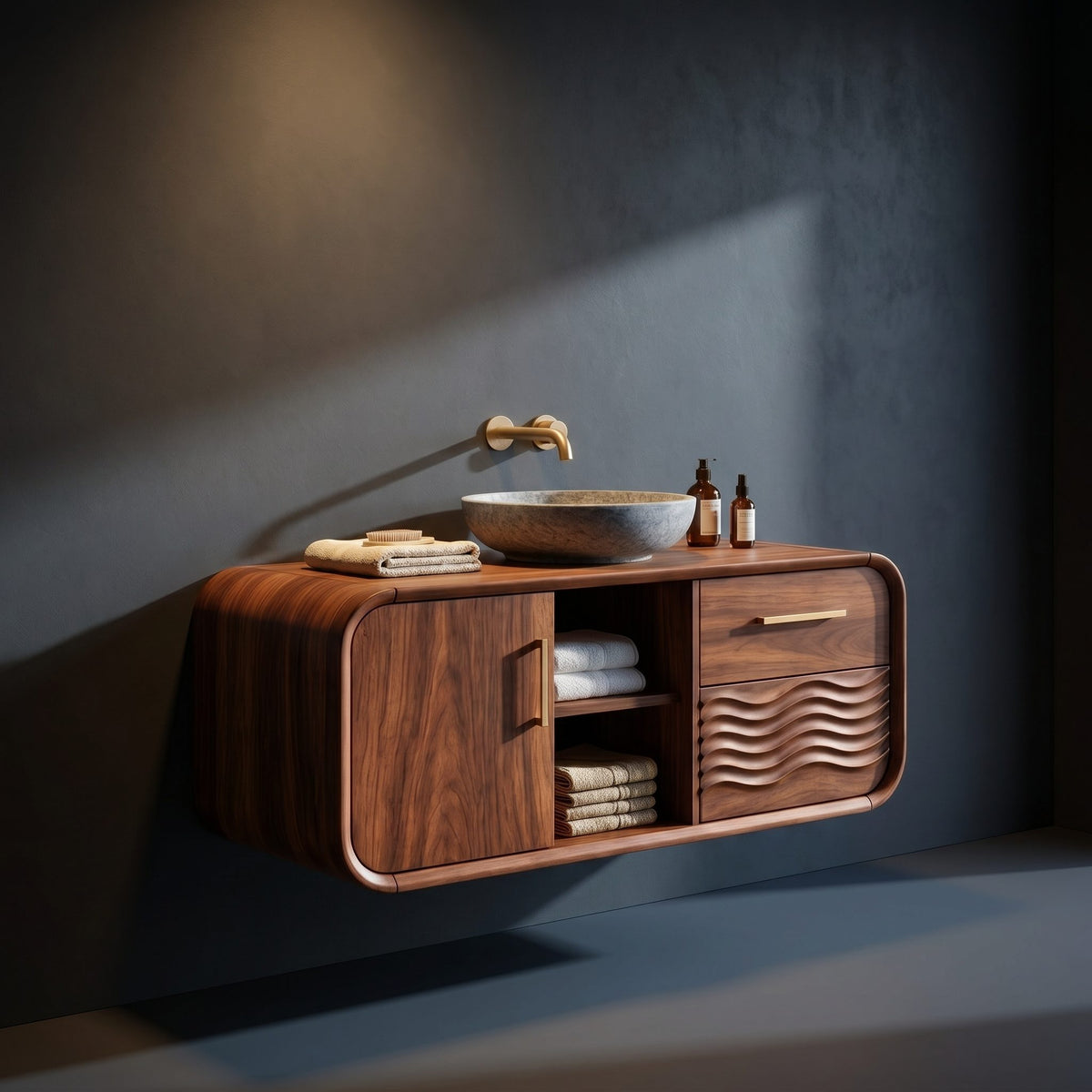 Solid Wood Bathroom Vanity Mid Century Floating With Storage