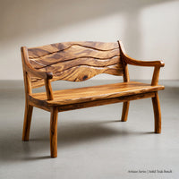 Solid Wood Outdoor Garden Bench With Wave Carved Backrest Exterior