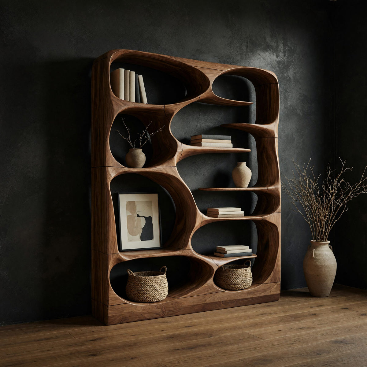 Cell Pod Bookshelf with Carved Organic Openings