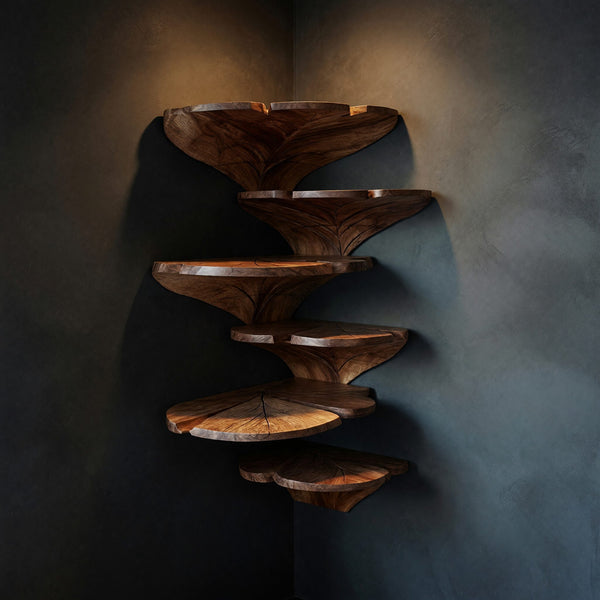 Solid Wood Corner Shelf Farmhouse Leaf Shape Bathroom Wall Decor Display