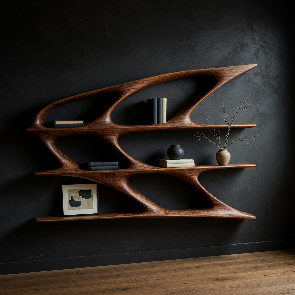 Swept Wing Bookshelf in Solid Walnut Hardwood