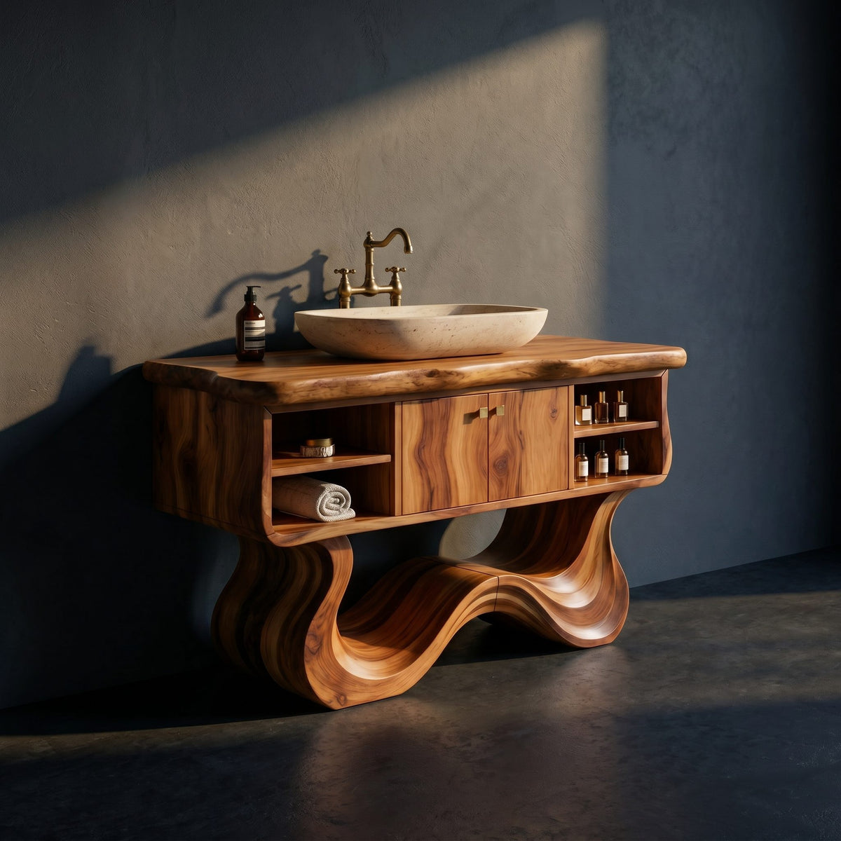 Solid Wood Bathroom Vanity With Open Shelf Spa