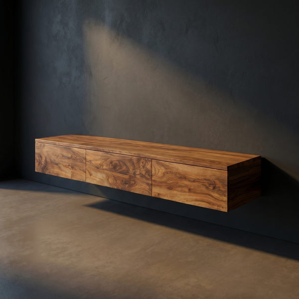 Wood Wall Mounted Tv Console With Side Storage For Living