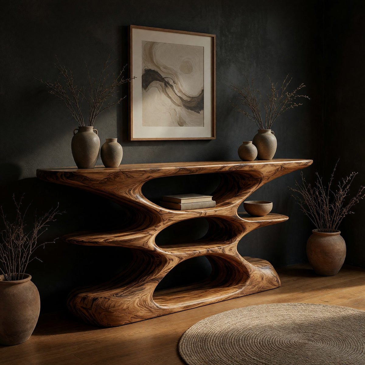 Rippled Console Table in Solid Figured Hardwood