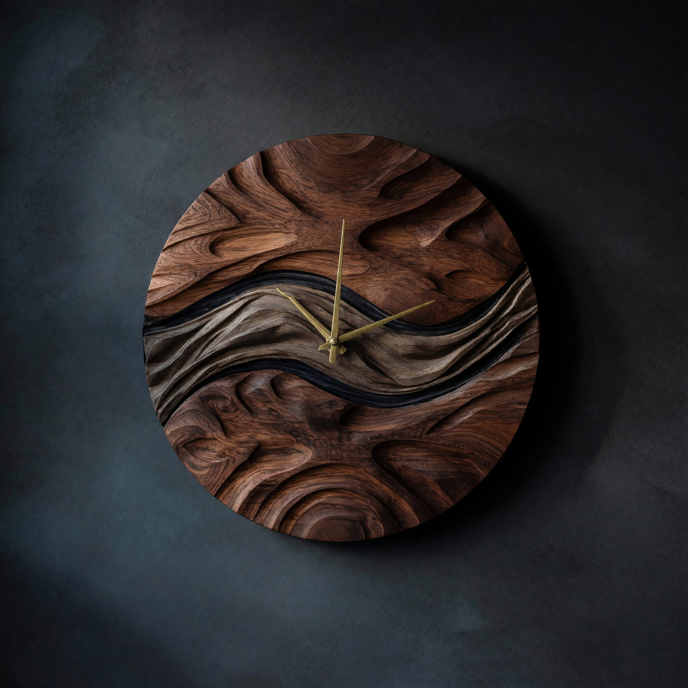 Solid Wood Clock Minimal Sculptural Wall Living Room