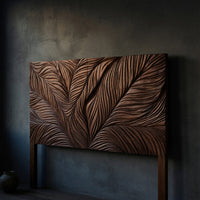 Solid Wood Headboard Leaf Relief Minimal Bedroom