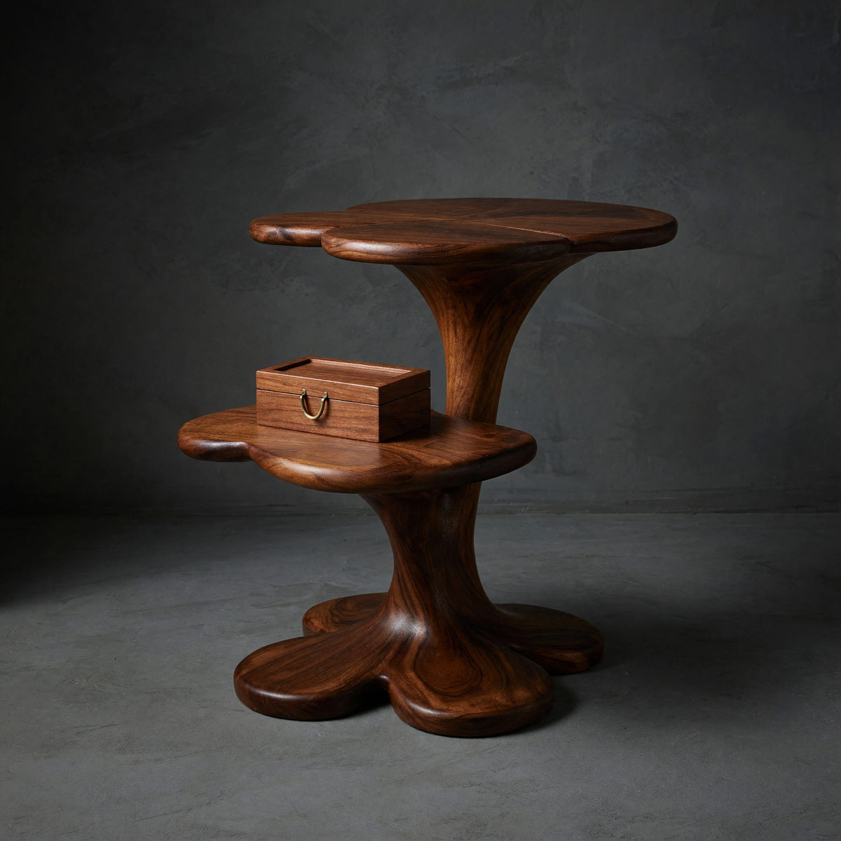 Solid Wood Nightstand Artistic With Sculptural Multi Tier Bedroom
