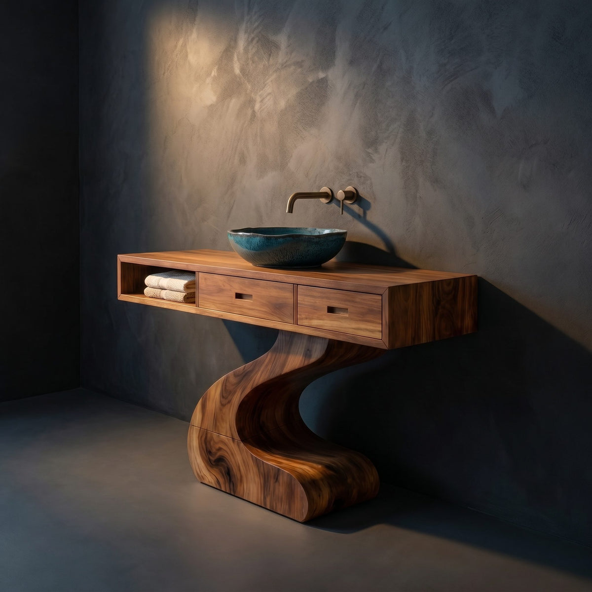 Solid Wood Bathroom Vanity Sculpted Modern