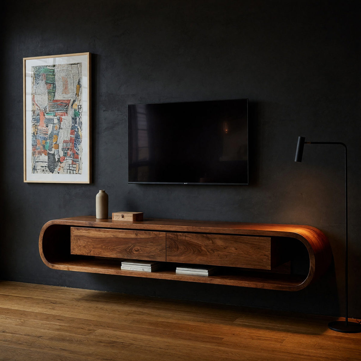The Wall Lets Go: A Floating Walnut TV Console