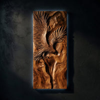 Deep-Relief Eagle Carving on a Tall Walnut Wall Panel — view 1