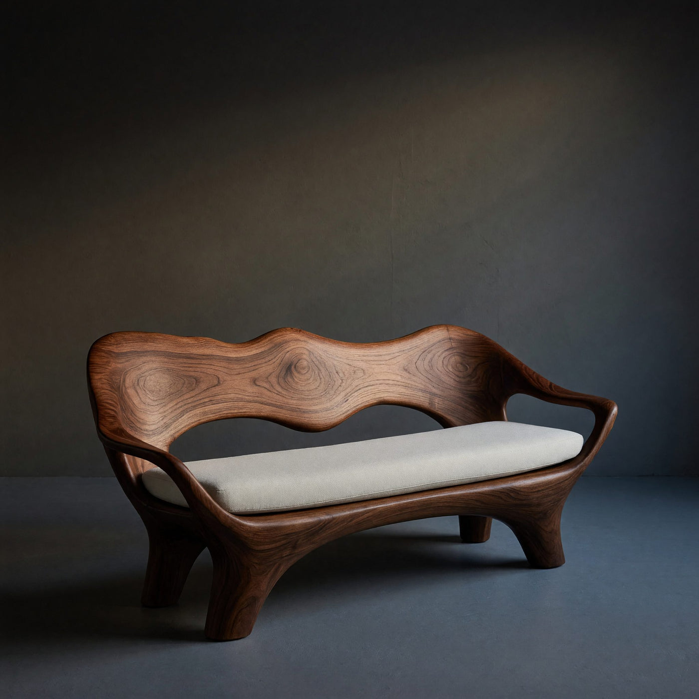 Solid Wood Sofa With Sculptural Flowing Backrest Living Room