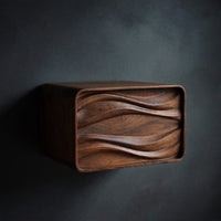 Solid Wood Nightstand Sculptural Floating Bedside Table Bedroom