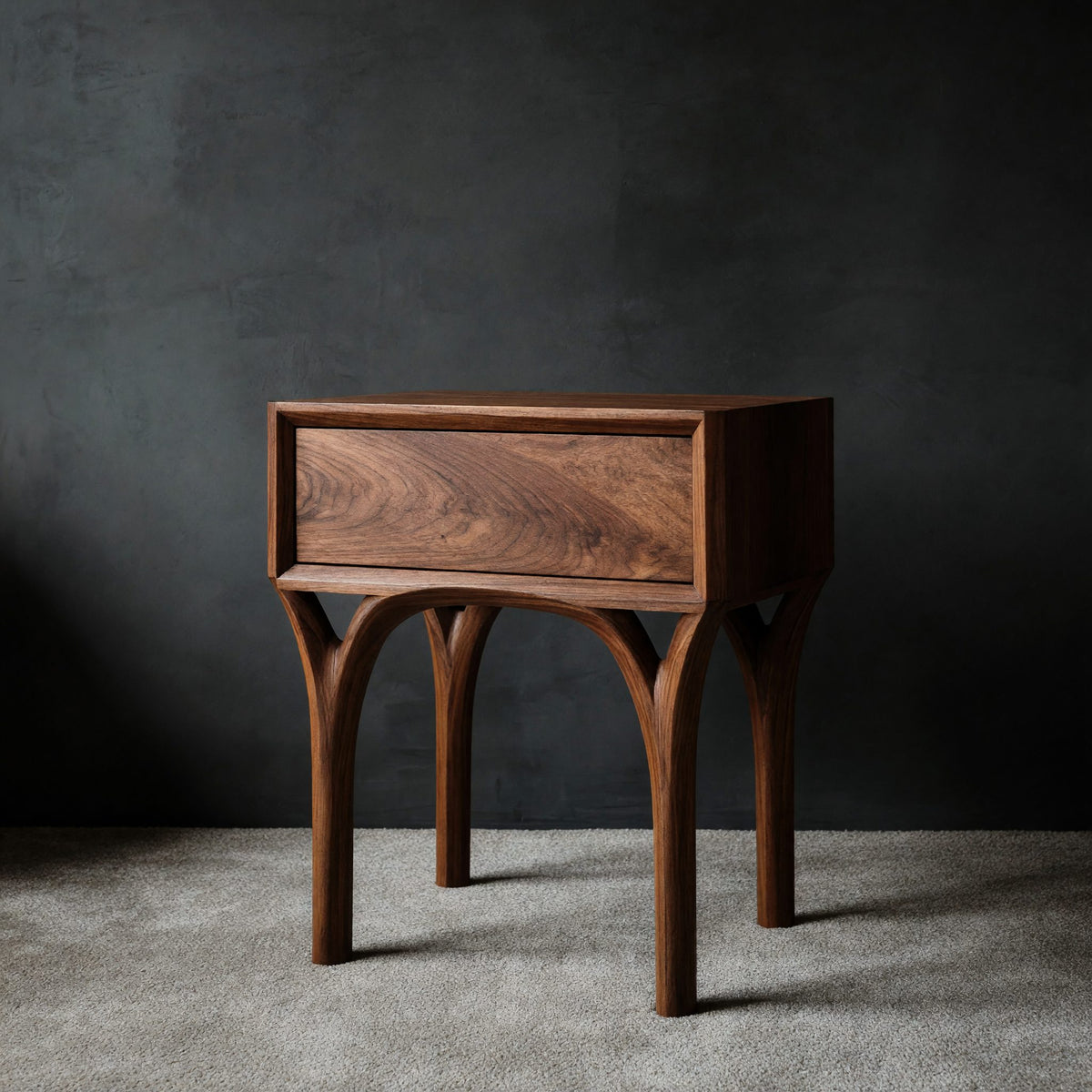 Solid Wood Nightstand Arch Leg With Drawer Bedroom