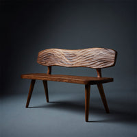 Solid Wood Outdoor Garden Bench With Wave Carved Backrest