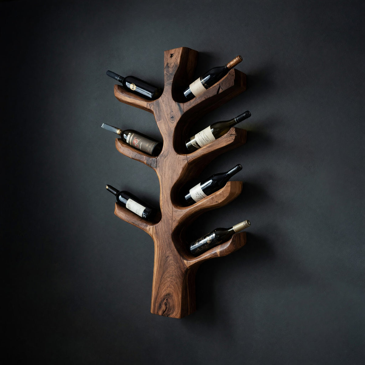 Solid Wood Wine Rack Sculptural Tree Branch Holder Kitchen