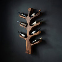 Solid Wood Wine Rack Sculptural Tree Branch Holder Kitchen