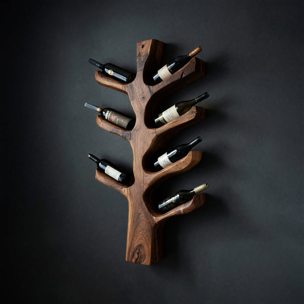 Solid Wood Wine Rack Sculptural Tree Branch Holder Kitchen