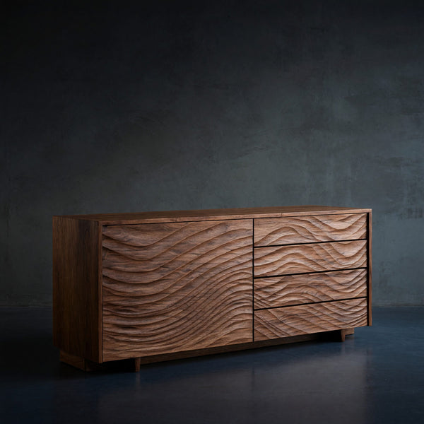 Solid Wood Sideboard With Sculpted Wave Doors Modern