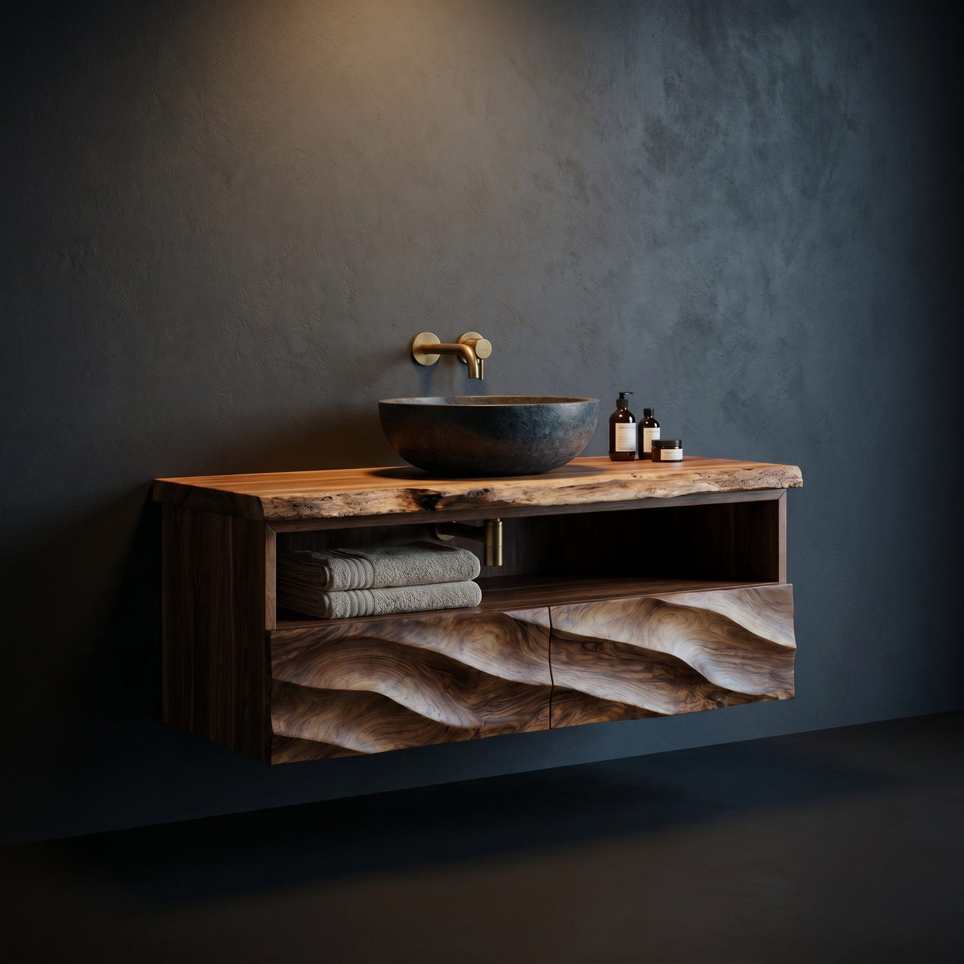 Solid Wood Bathroom Vanity Minimalist Floating