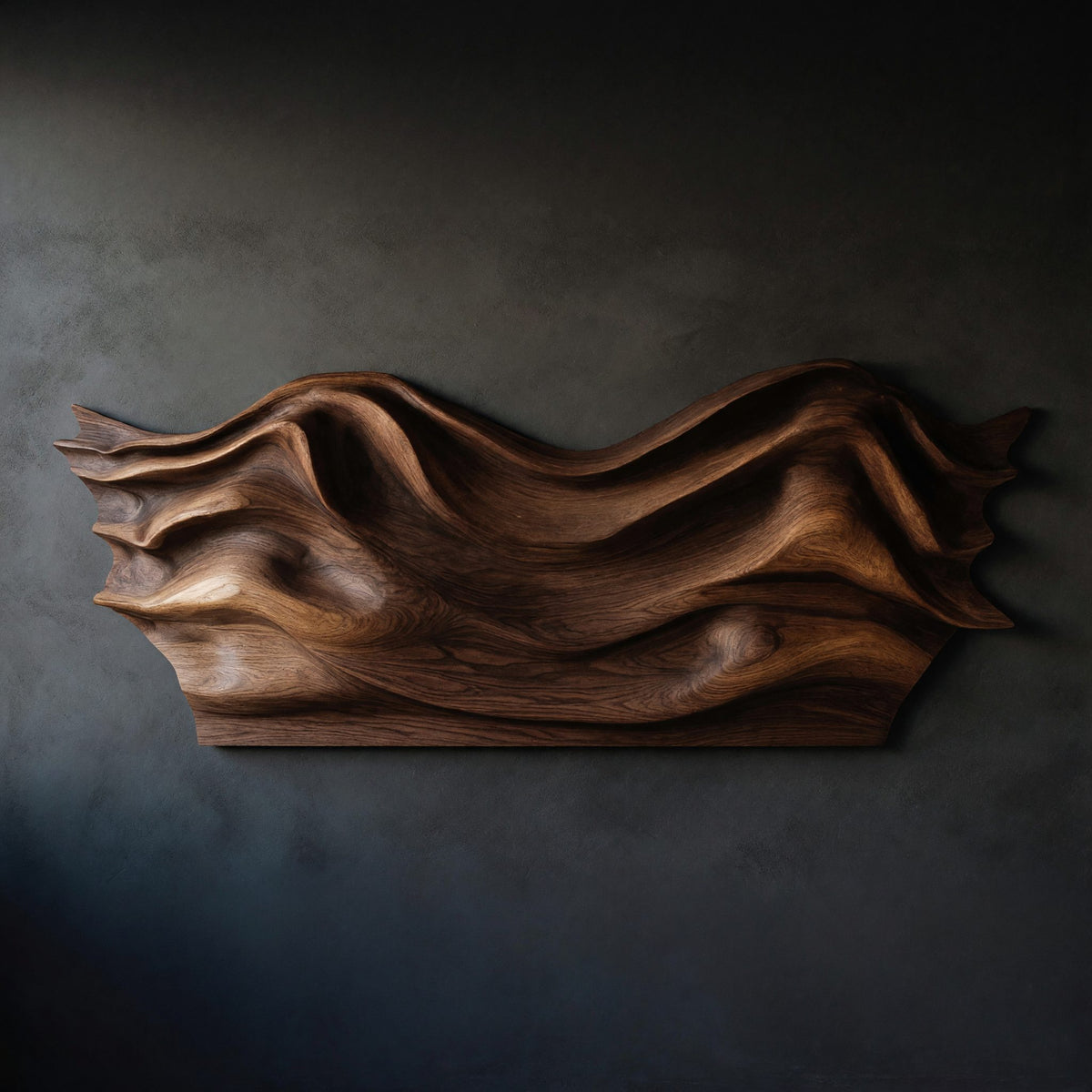 Solid Wood Headboard Artistic Sculptural With Wave Carving Bedroom