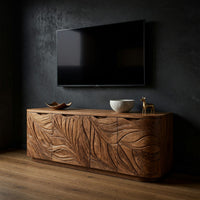Hand-Carved Leaf Front Media Console, Four Doors