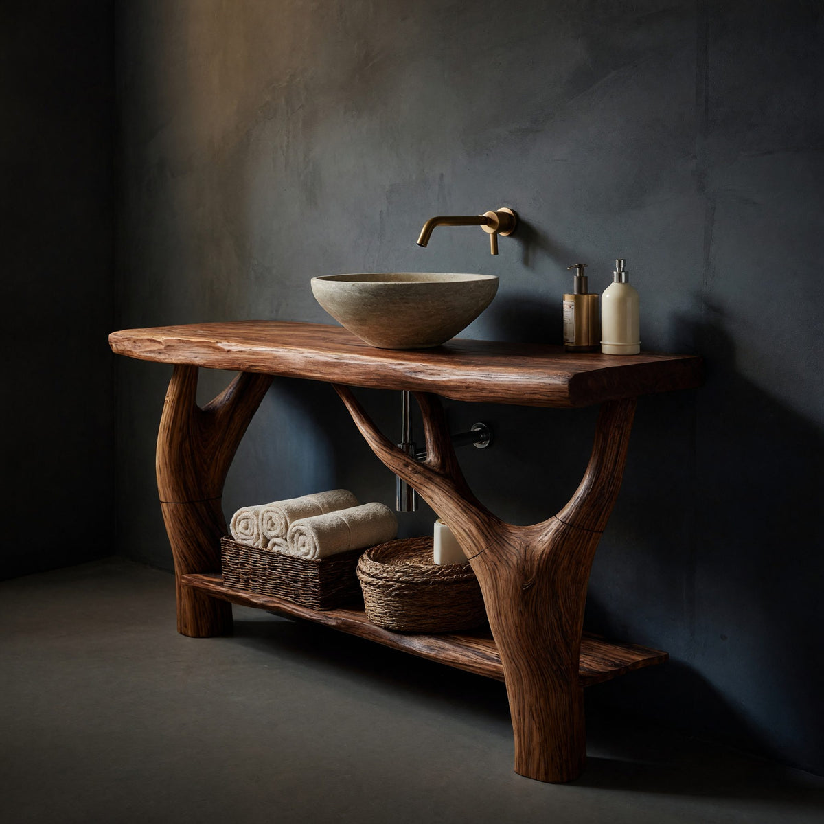 Solid Wood Live Edge Vanity Farmhouse Solid Bathroom Organic Home Bath