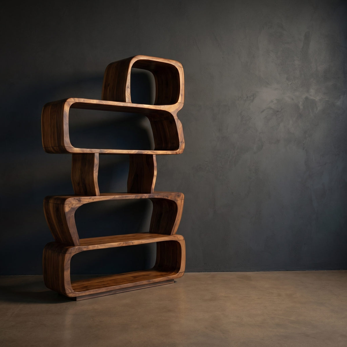 Mid Century Sculptural Bookshelf Storage Organizer For Home Office