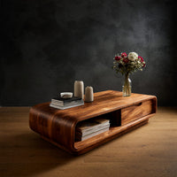 Softened Rectangle Coffee Table with Drawer and Open Bay