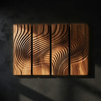 Chisel-Cut Ripples Across Four Wood Wall Panels — view 1