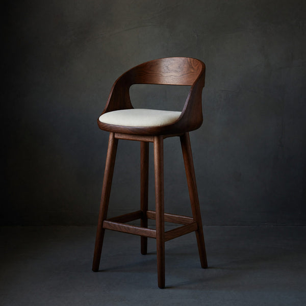 Solid Wood Bar Stool With Curved Backrest Kitchen