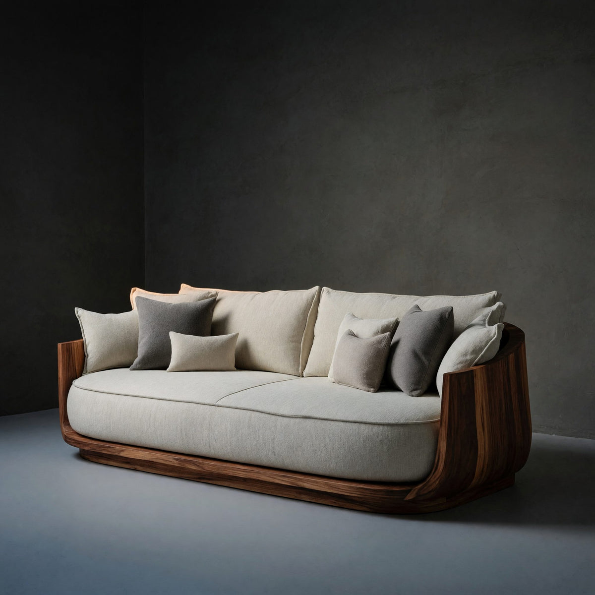 Solid Wood Sofa With Flowing Rounded Edges Home
