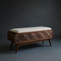 Solid Wood Entryway Storage Bench Coastal Carved Living Room