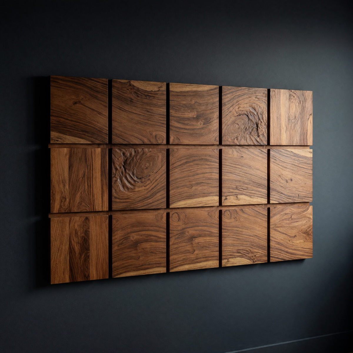 Solid Wood Headboard Minimal Grid Dark Contemporary Bedroom
